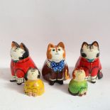 5 Joan De Bethal hand painted cat figures, 3 ceramic and 2 papier mache, largest height 11cm (5)