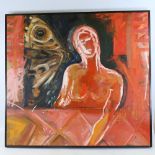 Skye Holland, oil on canvas, abstract figure, signed, 38" x 41", framed