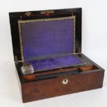 A 19th century walnut dome-top travelling folding writing slope, with mother-of-pearl inlay,