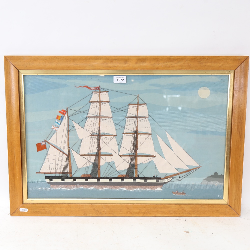 Joy Harland, fabric collage, the Barque Lewes, built at Newhaven 1855, framed, overall 50cm 72cm