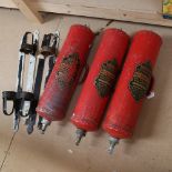 A set of 3 Vintage 2 gallon Minimax fire extinguishers, and wall-mounted brackets (3)