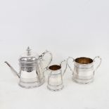 A Victorian silver plated 3-piece tea set, by Thomas Bradbury & Sons, tapered cylindrical form