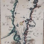 Pierre Vander, an 18th century hand coloured map, Le Detroit De Malacca, image 27cm x 16cm, framed