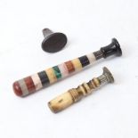 3 Antique seal fobs, including banded specimen hardstone-handled example, length 7cm (3)