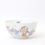 A Chinese famille rose bowl, painted figure decoration with giant peach and character mark on