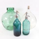 2 large glass carboys, and 2 Vintage soda syphons, largest jar height 36cm (4)