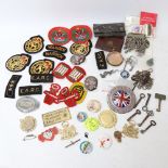 Various collectables, including Vintage badges, shoulder patches, chains etc