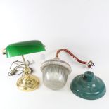 A group of lamps and light fittings, including industrial style wall light, enamel shade etc,