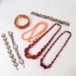 Various jewellery, including faceted graduated bead necklace, cameo bracelet etc