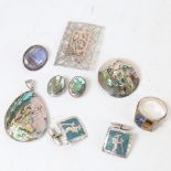 Various silver jewellery, including Mexican stone set ring, South American cufflinks etc
