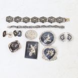 A large quantity of silver and niello Persian jewellery, including brooches, bracelet etc, 97g total