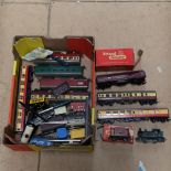 A quantity of Tri-ang locomotive carriages, various pens etc (boxful)