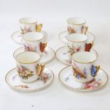 A set of 6 Royal Worcester Aesthetic Movement butterfly teacups and saucers, hand painted and gilded