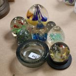 A group of glass paperweights and dishes, largest height 10cm (8)