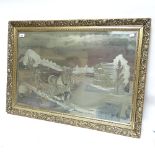 Gilt Framed Mirror with plough scene, W 87cm, H 61cm