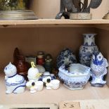 Various ceramics, including Chinese blue and white hexagonal jardiniere, Beswick foal, baluster vase