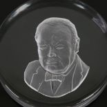 A large Dartington Glass Churchill Centenary commemorative plaque paperweight, limited edition no.
