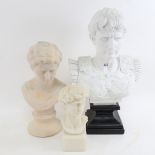 3 modern composition bust sculptures, including Augustus Caesar, largest height 46cm (3)