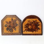 2 Tunbridge Ware marquetry inlaid micro mosaic bookend panels, floral decoration, largest 16cm x