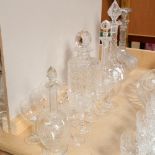Various glass, including crystal decanters and stoppers, Sherry drinking glasses etc