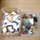 A large quantity of various costume jewellery, quartz shards etc (2 boxes)