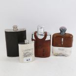 4 Vintage hip flasks, including silver plate and leather example (4)
