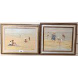 D Alan, pair of oils on board, beach scenes, framed, overall 33cm x 38cm