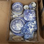 Various English blue and white ceramics, including Staffordshire ironstone etc (boxful)