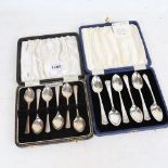 2 cased sets of 6 silver teaspoons
