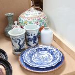 Various Oriental ceramics, including crackle-glaze bottle vase, famille rose ginger jar and cover,