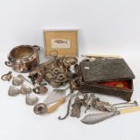 Various interesting collectables, including fossilised fish panel, Antique silver plate, Japanese