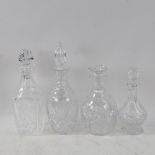 4 cut-glass crystal decanters and stoppers, largest height 30cm (4)