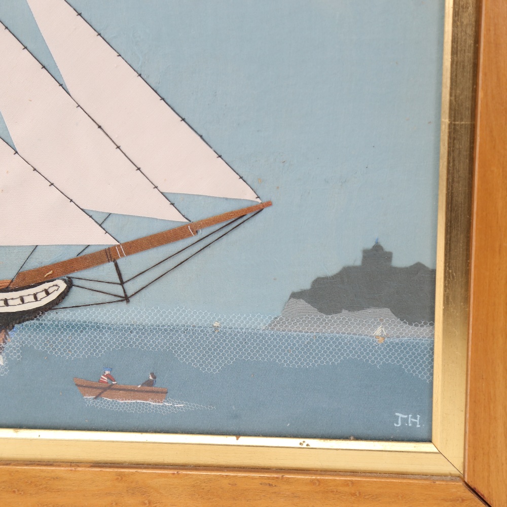 Joy Harland, fabric collage, the Barque Lewes, built at Newhaven 1855, framed, overall 50cm 72cm - Image 2 of 2