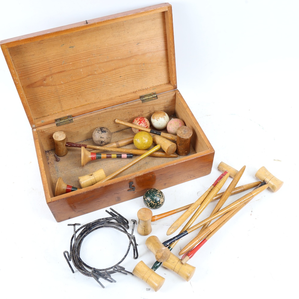 A Vintage boxed game of table croquet, with mallets and balls - Image 2 of 2