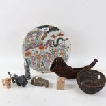Various Oriental collectables, including procession plate, resin dragon bowl, hardstone seal etc (8)