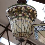 A large Tiffany style leadlight bell-shaped hanging light fitting, shade height 35cm