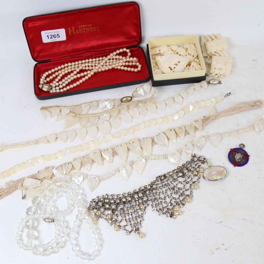Various Vintage costume jewellery, including mother-of-pearl and paste