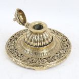 An Antique gilt-brass desk stand inkwell, diameter 20cm