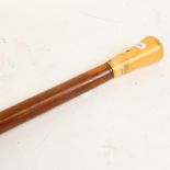 A 19th century thick walking cane with turned ivory knop, knop height 9.5cm