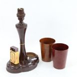 An early 20th century Bakelite smoker's companion table lamp, with matchbox holder and ashtray,