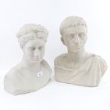 2 Classical style plaster busts, including Caesar, largest height 42cm (2)