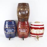 A set of 4 Royal Norfolk ceramic drink dispenser barrels, including Gin, Port, Amontillado Sherry,