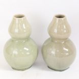 A pair of celadon crackle-glaze double-gourd vases, height 18cm