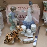 Various ceramics, including Lladro angel head, NAO figures, Minton pepperettes etc