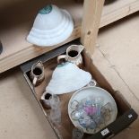 Various ceramics and glass, including 3 graduated French Studio pottery jugs, frosted glass light