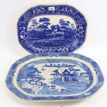 2 large Antique blue and white meat plates, including Copeland Spode, largest length 54cm (2)