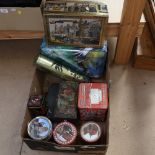 A quantity of various Vintage lithographed tin biscuit tins (boxful)