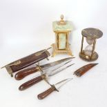 2 Indian hardwood-handled and sheathed knives, an Italian novelty onyx cigarette dispenser etc (4)