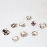 10 Danish silver stone set rings