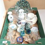 Various glass and ceramics, including pair of Mdina horse paperweights, Wedgwood green and white